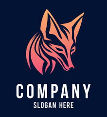 Fox head company logo vector line art illustration on dark and white background. Fox face business logo design.