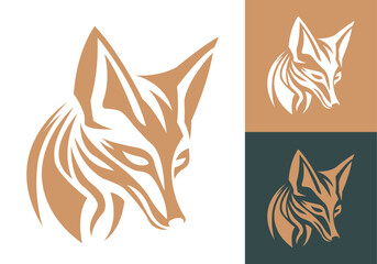 Fototapeta premium Fox face front view logotype line art eps vector art image illustration. Fox head business company logo design and brand identity graphic.