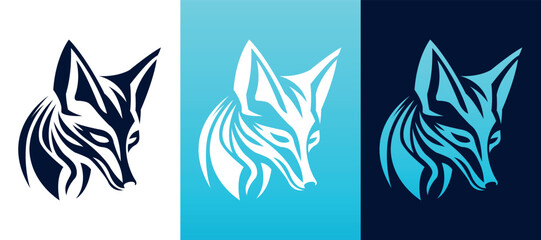 Fototapeta na wymiar Fox head company logo vector line art illustration on dark and white background. Fox face business logo design.
