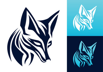 Fox head vector line art illustration isolated on dark and white background. Fox face business logo design template.