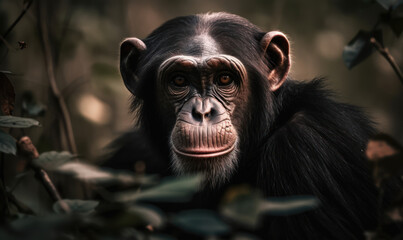 Wild and Curious Chimpanzee in the Heart of the Jungle - Experience the Raw Power and Intelligence of This Magnificent Primate. Generative AI
