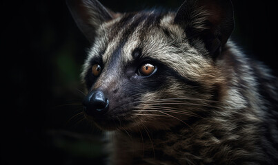 Fototapeta premium close up photo of civet cat in on black background. Generative AI