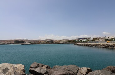 Fototapeta premium View from the pier to Puerto del Rosario in Fuerteventura