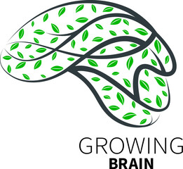 A tree growing in the shape of human brain. Icon design, template inspiration. Vector illustration.
