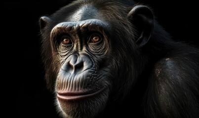 photo of chimpanzee on black background. Generative AI