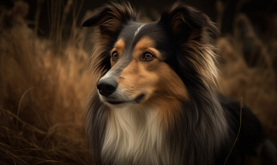 close up photo of collie, working dog breed  in its natural habitat. Generative AI