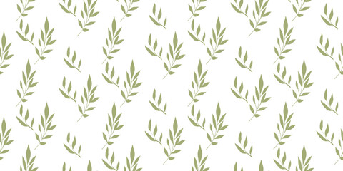 Seamless pattern of green branches of leaves. Vintage style, great for textiles and printing on paper, wallpaper.