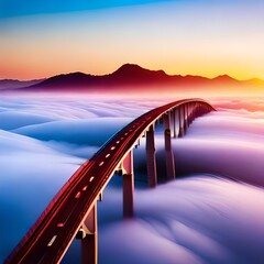 Bridge over the sky with a collection of gradient colorful clouds with a beautiful textured object, great to use for websites, blogs, companies, presentations. Generative Ai Images