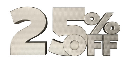 Silver 25% Off Text for Sale Promotions. 3d render