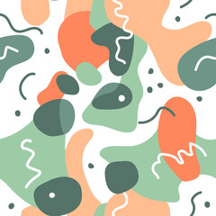 Dynamic and abstract seamless pattern featuring a mix of geometric texture and cartoon elements. Perfect for use in a variety of design projects, from packaging to textiles