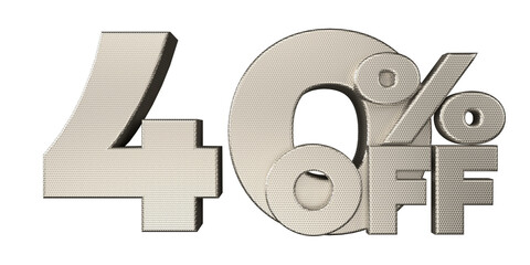 Silver 40% Off Text for Sale Promotions. 3d render