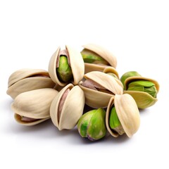 Organic green fresh ripe raw pistachio on white background Generative AI Illustration