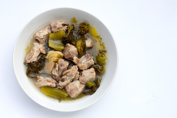 Pork rib soup with pickled cabbage or mustard greens