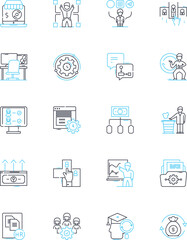 Talent acquisition linear icons set. Recruit, Hire, Selection, Sourcing, Screening, Assessment, Onboarding line vector and concept signs. Retention,Employment,Pipeline outline illustrations
