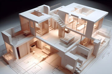 House, design, drawing, architectural plan 3D, Generative AI