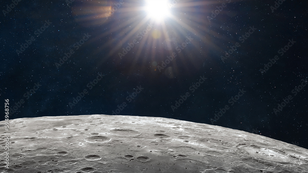 Aufkleber Moon surface in deep bright space. Moon orbit. Lunar landscape. Elements of this image furnished by NASA 
