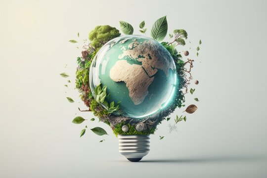 Eco friendly lightbulb background, Sustainable and Renewable energy concept. Generative Ai