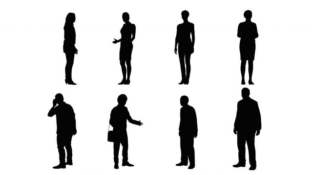 Motion Graphic Set of People Standing in Black Shape 3D Rendering Animation with Alpha channel