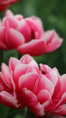 a number of flowers with a blurry background, including one pink flower