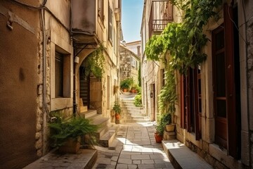 Fototapeta na wymiar narrow street in beautiful town. Generative AI
