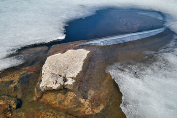 lake ice melting in a sunny spring day, Finland