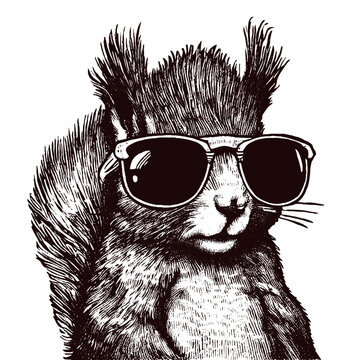 Funny Squirrel Wearing Sunglasses, Cool Squirrel Sketch 