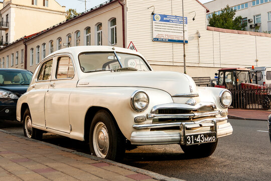 Minsk, Belarus - August 10, 2014: GAZ-M20 "Pobeda" (Russian: means victory) was a passenger car produced in the Soviet Union by GAZ from 1946 until 1958