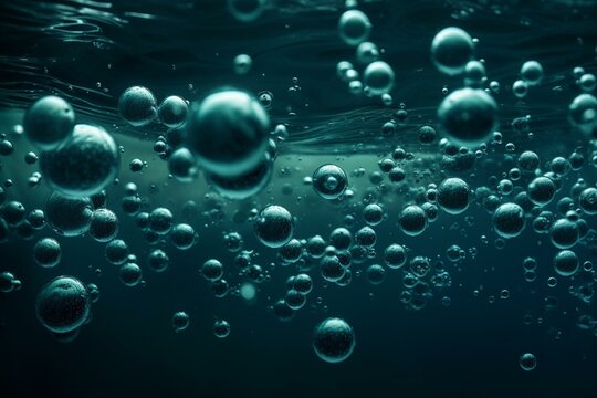 Abstract image of lots of bubbles floating in clear turqouise sesa water. Generative AI