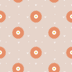 Cute orange flower with little heart seamless pattern