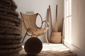 cozy corner with a chair, rug, and window. Generative AI