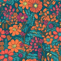 Fotobehang Flower floral pattern Seamless botanical background colorful Generative AI © YasumiHouse