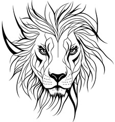 Plakat coloring book, beautiful lion with a lush mane, king of beasts