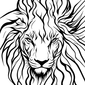 coloring book, beautiful lion with a lush mane, king of beasts