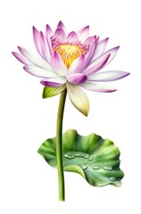 Watercolor illustration of a water lily isolated on white background. Generative AI.