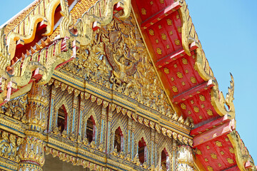 Stunning Pediment of Wat Benchamabophit (The Marble Temple) Ordination Hall Depicting Vishnu Riding on Garuda, Bangkok, Thailand