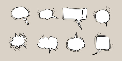 Huge vector cartoon speech bubble set with blank copy space and black outlines