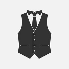 Waistcoat and necktie graphic icon. Vest and tie sign isolated on white background in flat design. Vector illustration