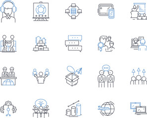 Department meeting line icons collection. Productivity, Communication, Alignment, Strategy, Goals, Planning, Decision-making vector and linear illustration. Teamwork,Integration,Collaboration outline