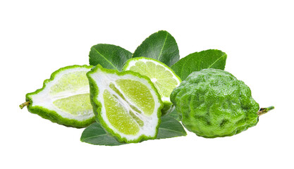 Fresh Bergamot fruit with leaf isolated on transparent png