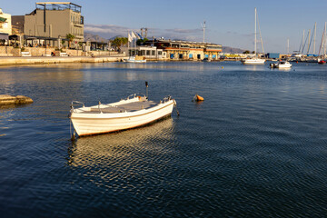 Fototapeta premium View of the port in the Bay Mikrolimano with moored yachts, Athens, Piraeus, Greece