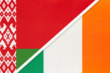 Belarus and Ireland, symbol of country. Belarusian vs Irish national flags.