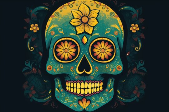 Colorful Floral Day of the Dead Sugar Skull Illustrations