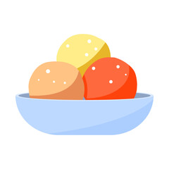 Ice cream balls in a plate, vanilla, strawberry, chocolate, summer, dessert