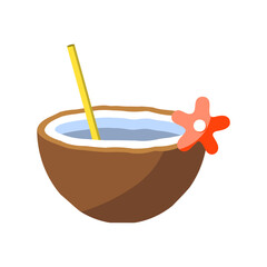 Cocktail in coconut, tubule, flower, coconut milk, relaxation, beach