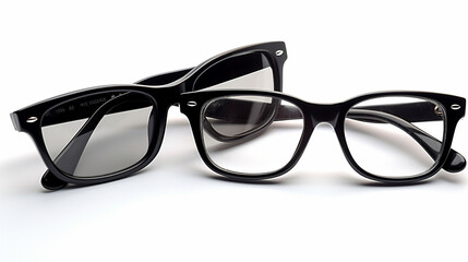 Contemporary / modern pair of black hipster glasses in two different positions, business / lifestyle design elements isolated over a white background. Generative AI