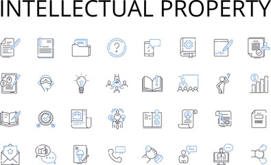 Intellectual property line icons collection. Private property, Legal rights, Copyright laws, Trade secrets, Patented inventions, Proprietary data, Mtized ideas vector and linear illustration