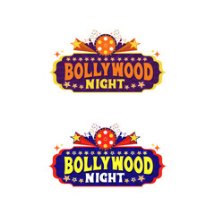 Bollywood Night Party Background, Disco Lights, Retro Vintage Logo Unit, Dance, Event Party Sign, Celebrations