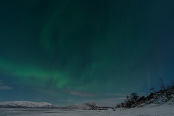Naklejka na ściany i meble northern lights aurora borealis lapland night landscape 