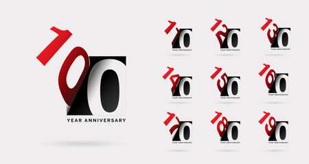 100th anniversary set 110 120 130 140 150 160 170 180 190 vector template. Design for birthday celebration, greeting card and invitation card.
