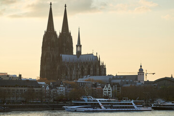 Sunset time. Cologne Dom and Rheine in Germany. - 594981350